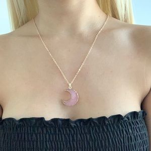 Pink Stone Crescent Moon Necklace